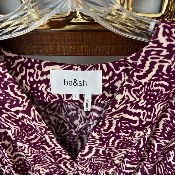BA&SH Loa Midi dress in purple ivory print women’s size US 8 INT L - Picture 11 of 11